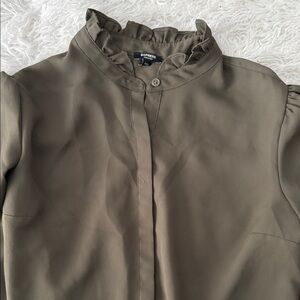 Express Olive Green Ruffle Collar Blouse